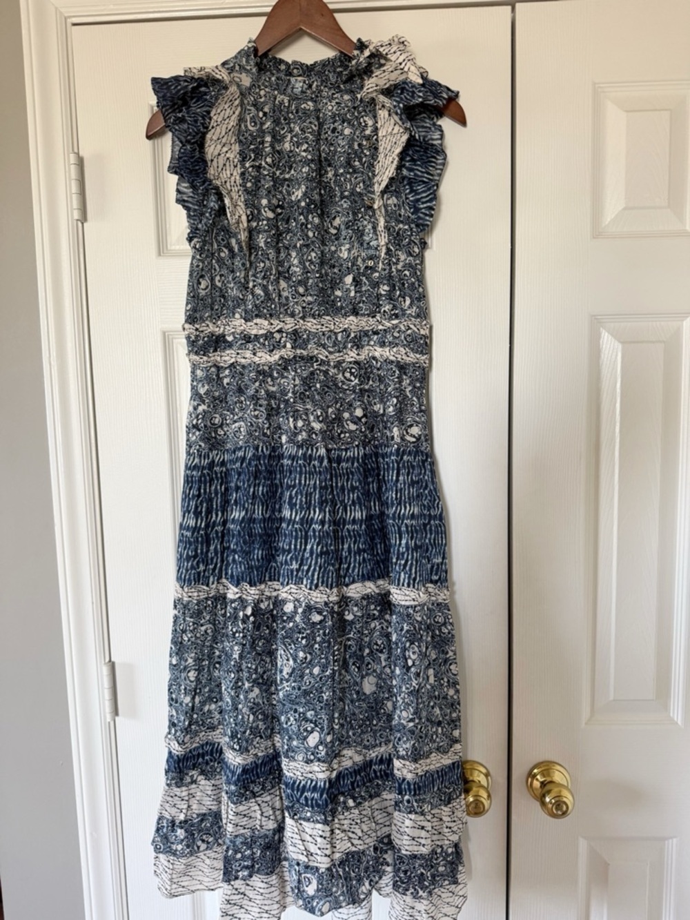 Ulla Johnson Kiri Ruffle Patchwork Midi Dress Indigo Size 4 - Picture 4 of 12